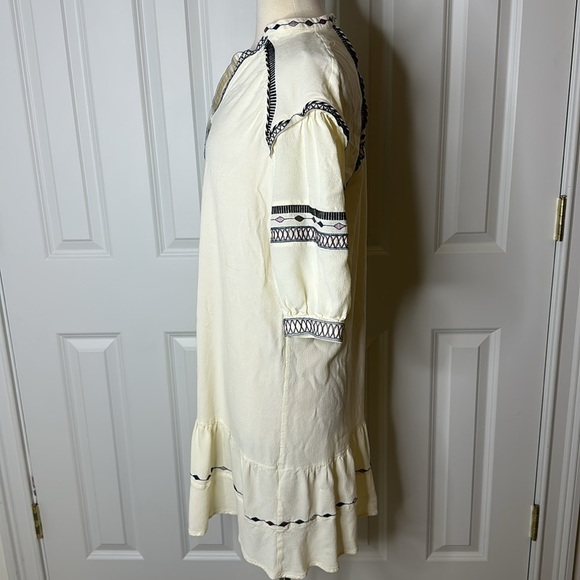 ba&sh patty embroidered woven dress in ecru/navy SzSmall 6 No Belt - Picture 6 of 10